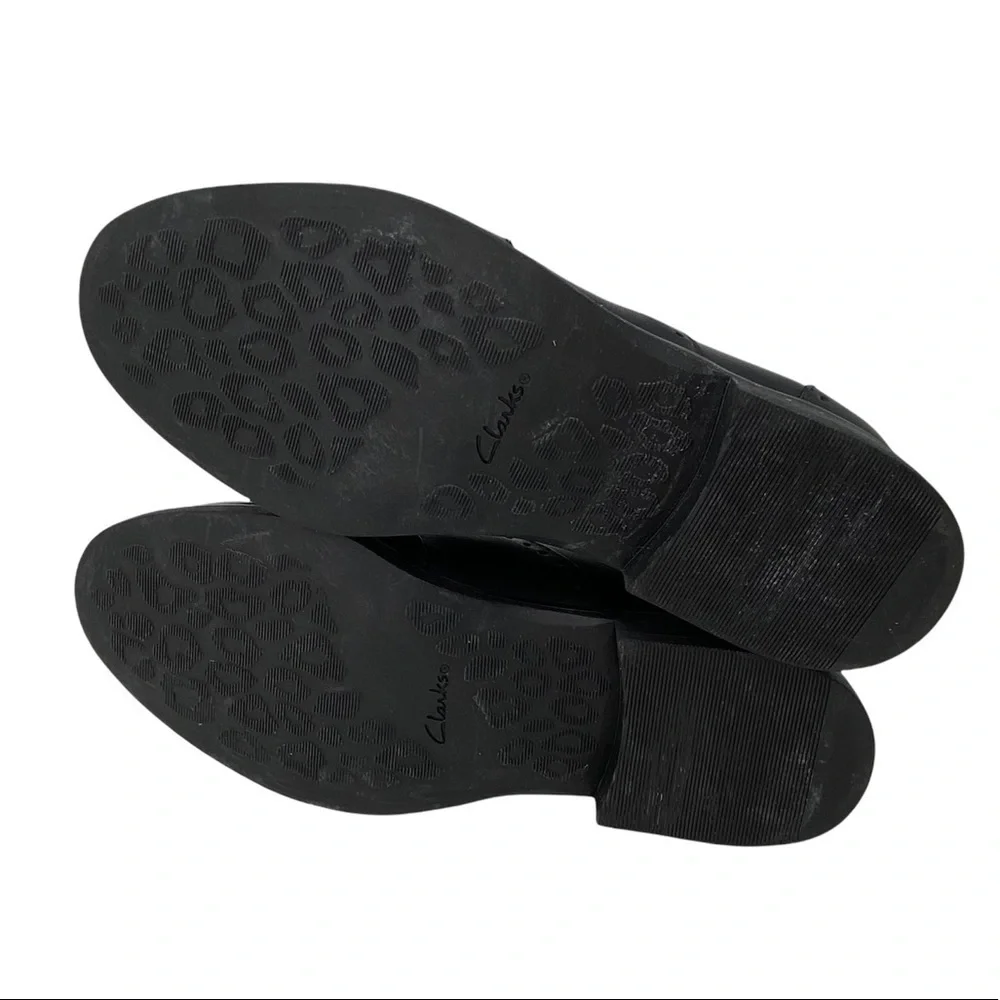 Clarks Shoes Wingtip Sami Fizz Junior Girls Black Leather Dress Size 1.5 New